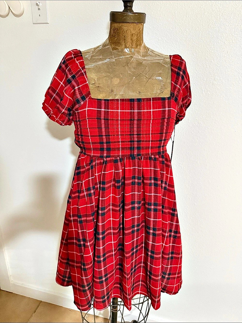 NWT Mary & Mo Plaid Mini Dress Red & Black Size S